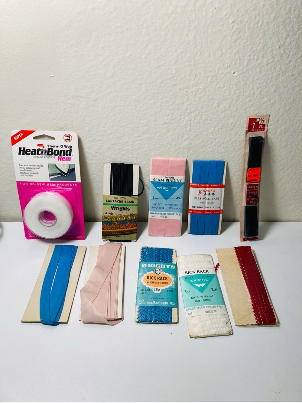 Vintage Assorted‎ Sewing Hems and Bias Tape Bundle - Blue, Pink, Red, White
